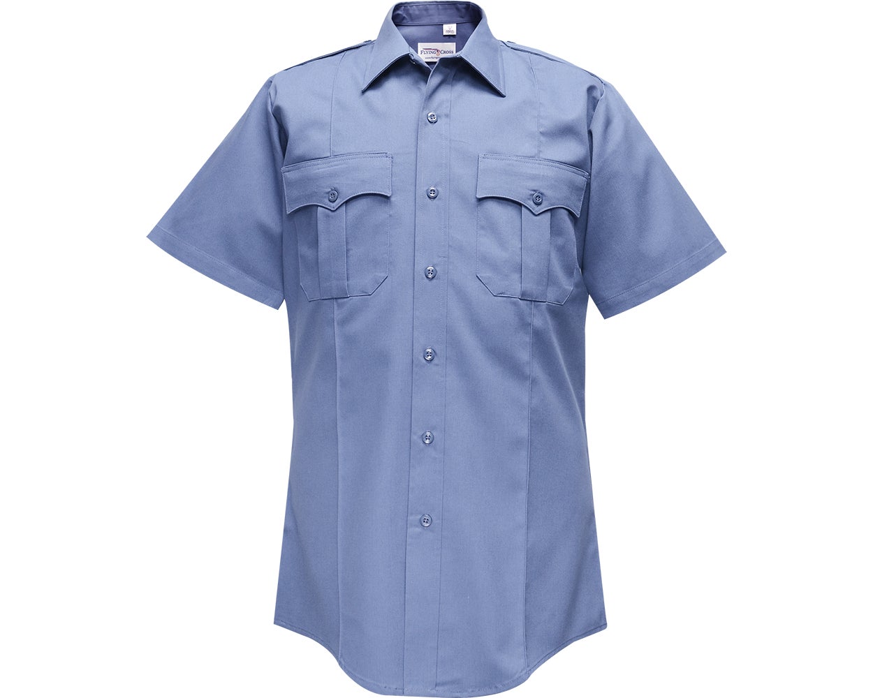 Flying Cross Duro Poplin 65% Poly/35% Cotton Men's Short Sleeve Uniform Shirt with Sewn-In Creases 85R54 - Marine Blue, 16"